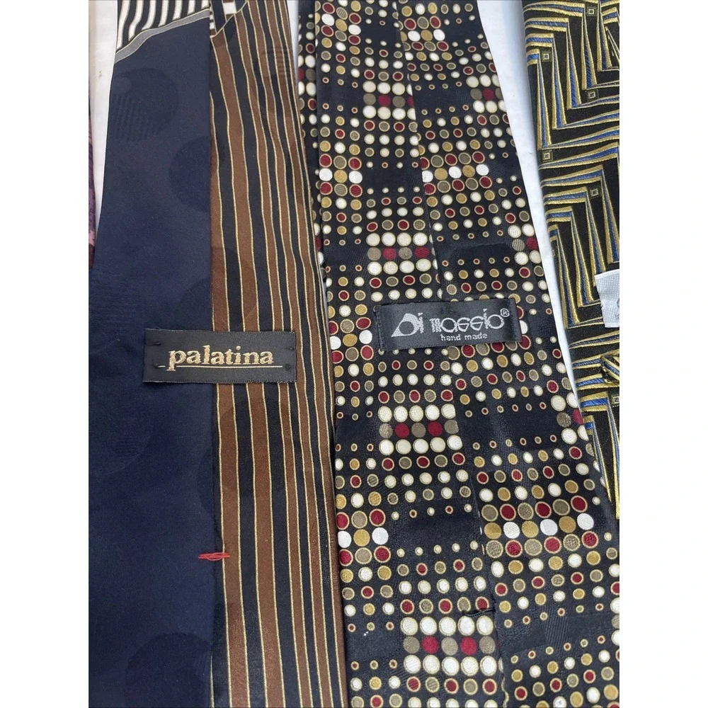 Mens Silk Tie Lot of 6 Vintage Geometric Pattern Classic Retro Novelty Neckties